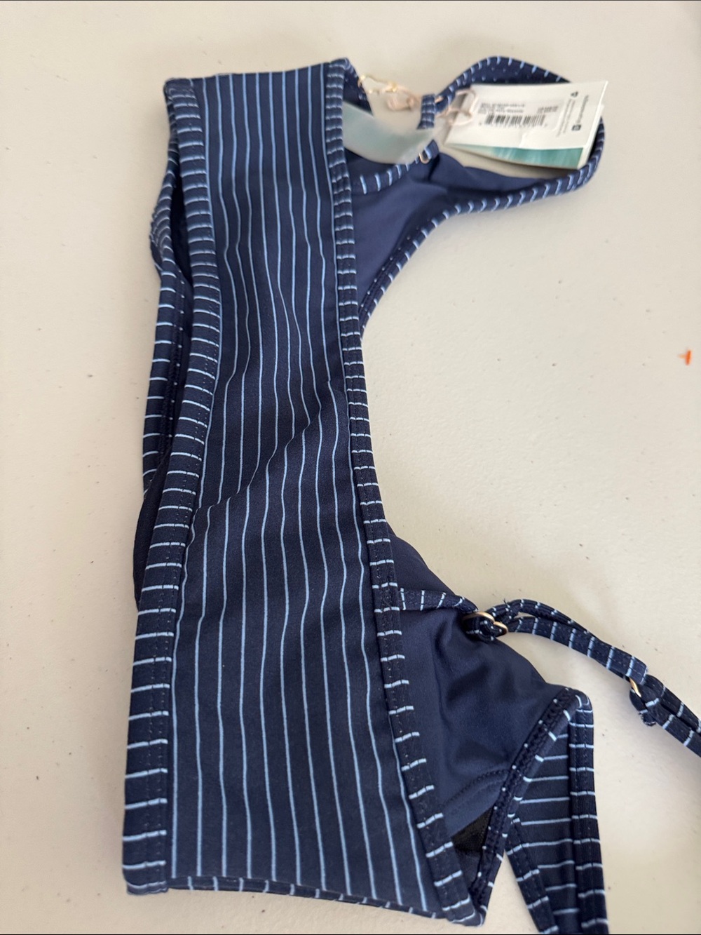 Carve Designs Navy Pinstripe Swim Top - Picture 2 of 4